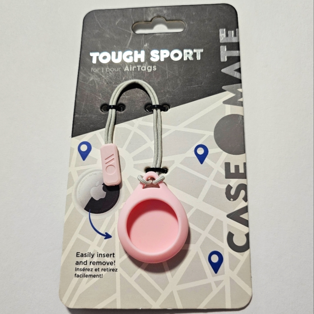 Casemate Tough Sport Case w/Nylon Cord for Apple AirTag (PINK & GREY)